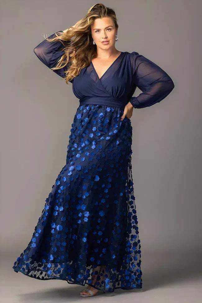 Blossoming Beauty Mesh Evening Gown - Black - Plus