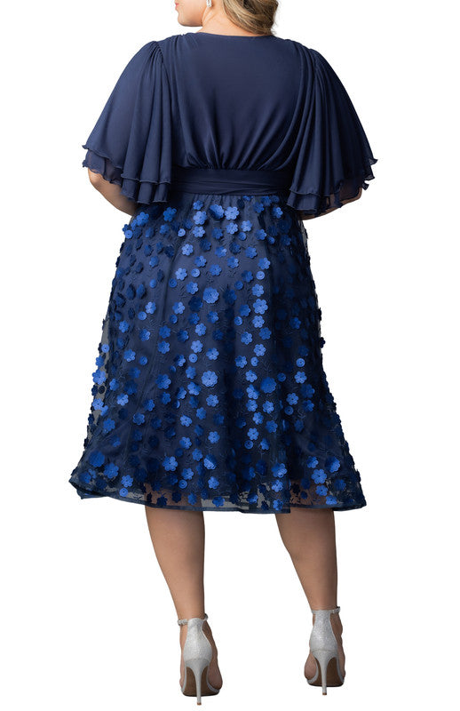 Pretty Petals Mesh Cocktail Dress - Navy Blossoms - Plus