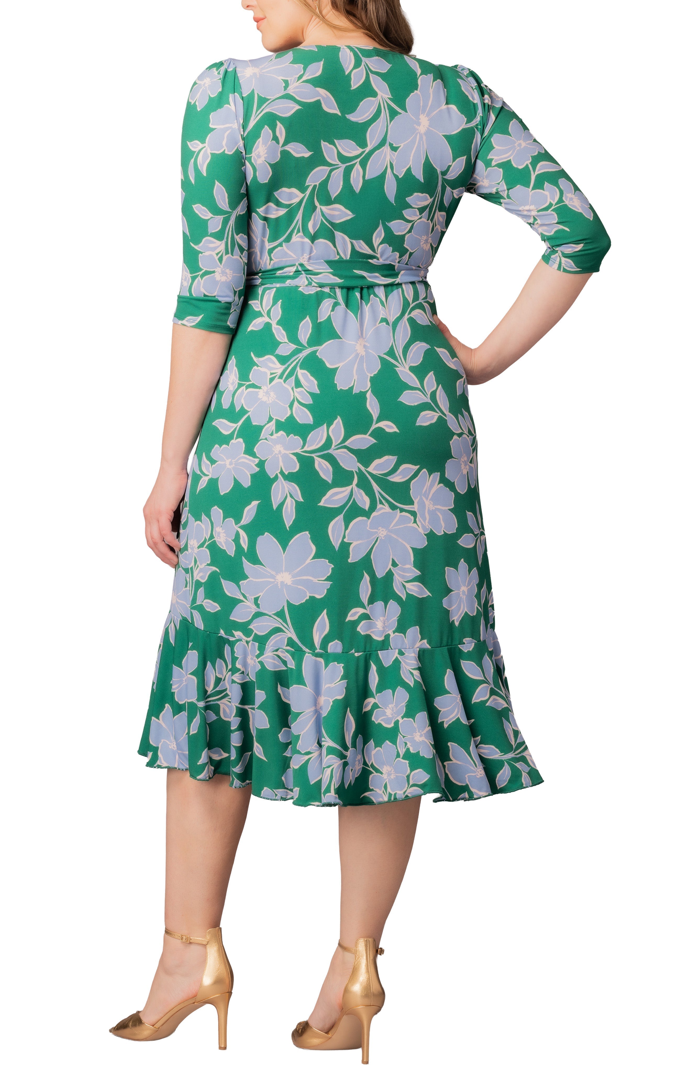 Flirty Flounce Wrap Dress Green & Blue Florals - Plus