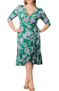 Flirty Flounce Wrap Dress Green & Blue Florals - Plus