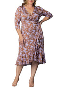 Flirty Flounce Wrap Dress - Lavender Florals - Plus