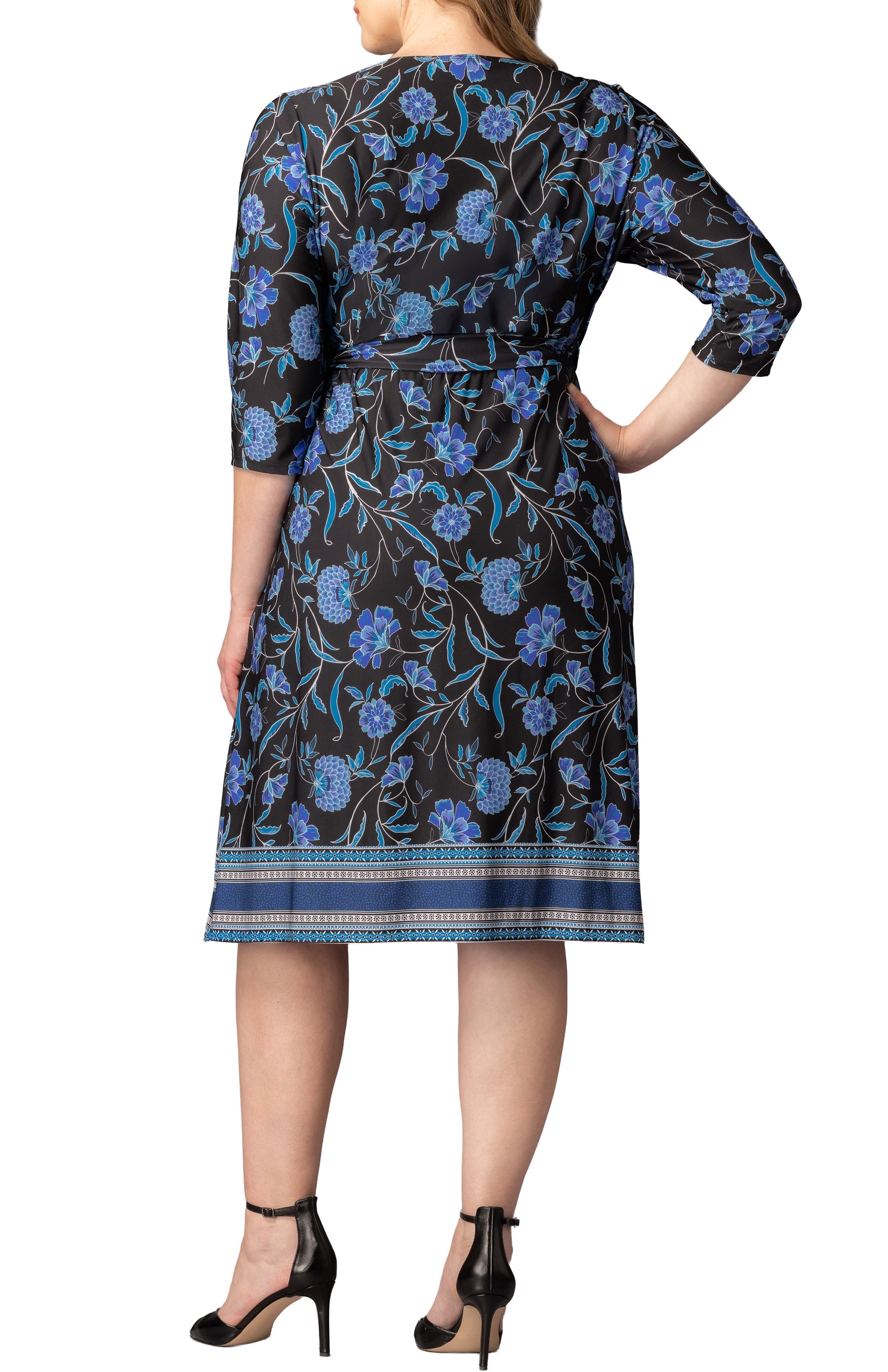 Beguiling Border Print Wrap Dress - Black - Plus