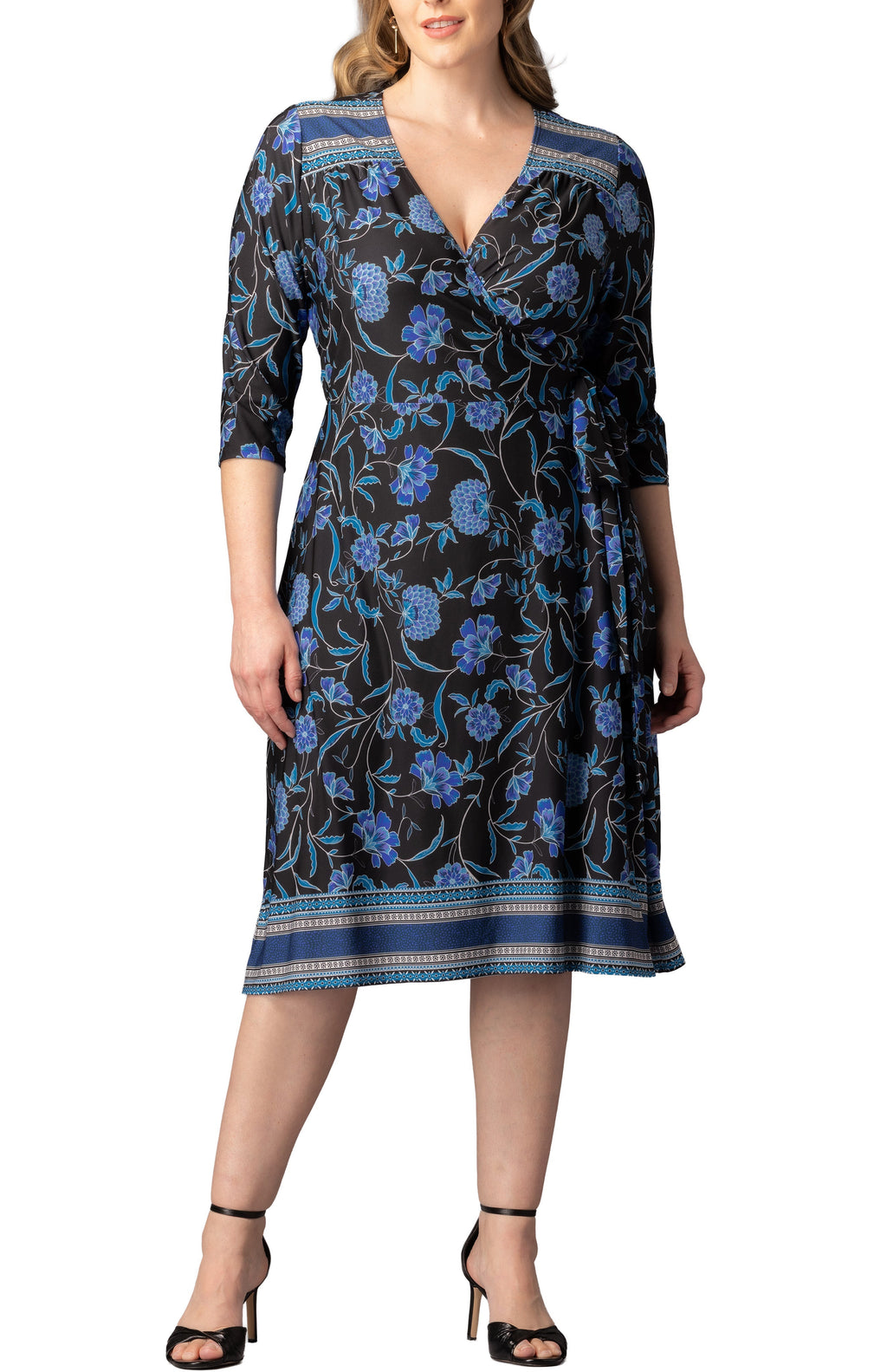 Beguiling Border Print Wrap Dress - Black - Plus