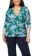 Femme Fatale Faux Wrap Top - Green & Blue Floral - Plus