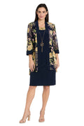 2-Piece Jacket Dress with Detachable Necklace, Navy/Yellow
