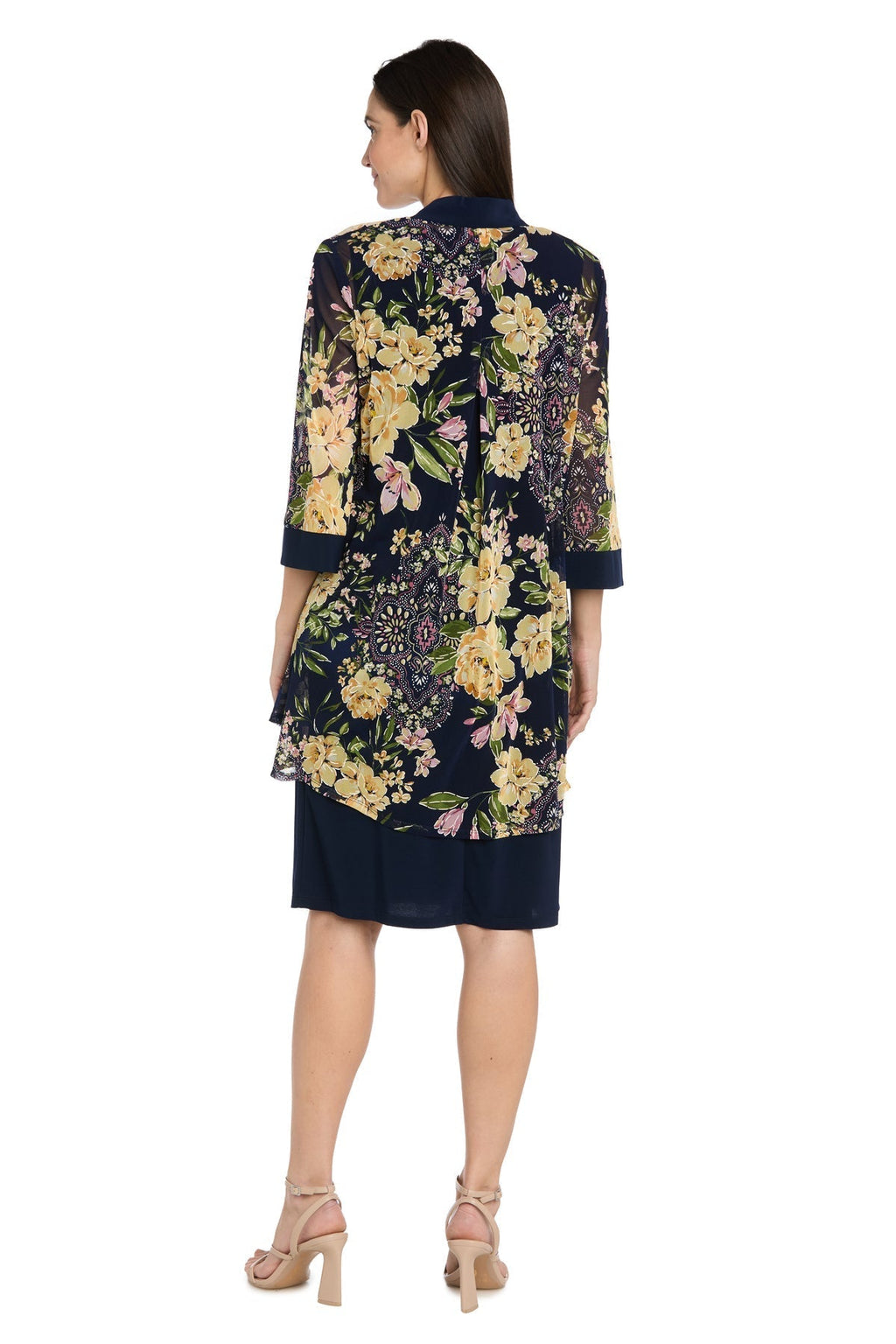 2-Piece Jacket Dress with Detachable Necklace, Navy/Yellow