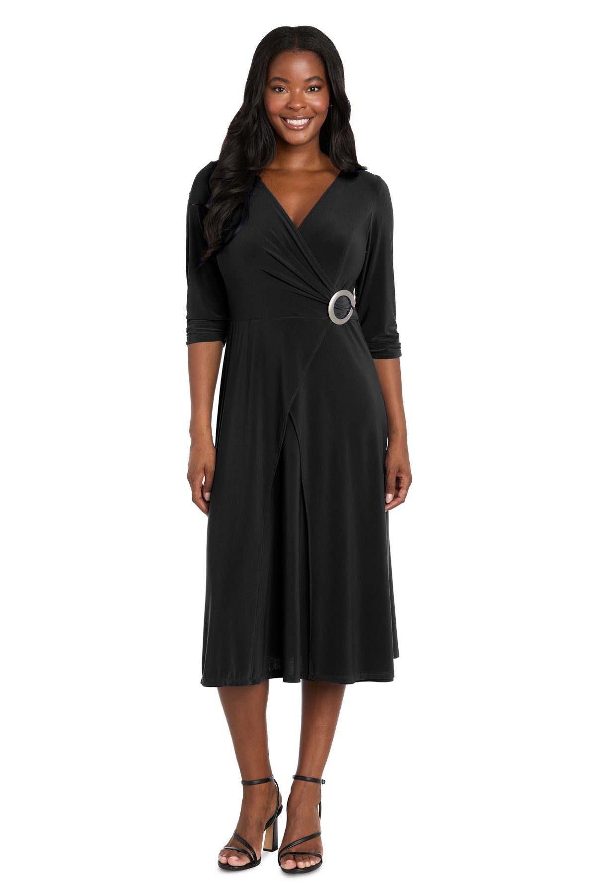 Midi Jersey Faux Wrap with 3/4 Sleeves - Petite