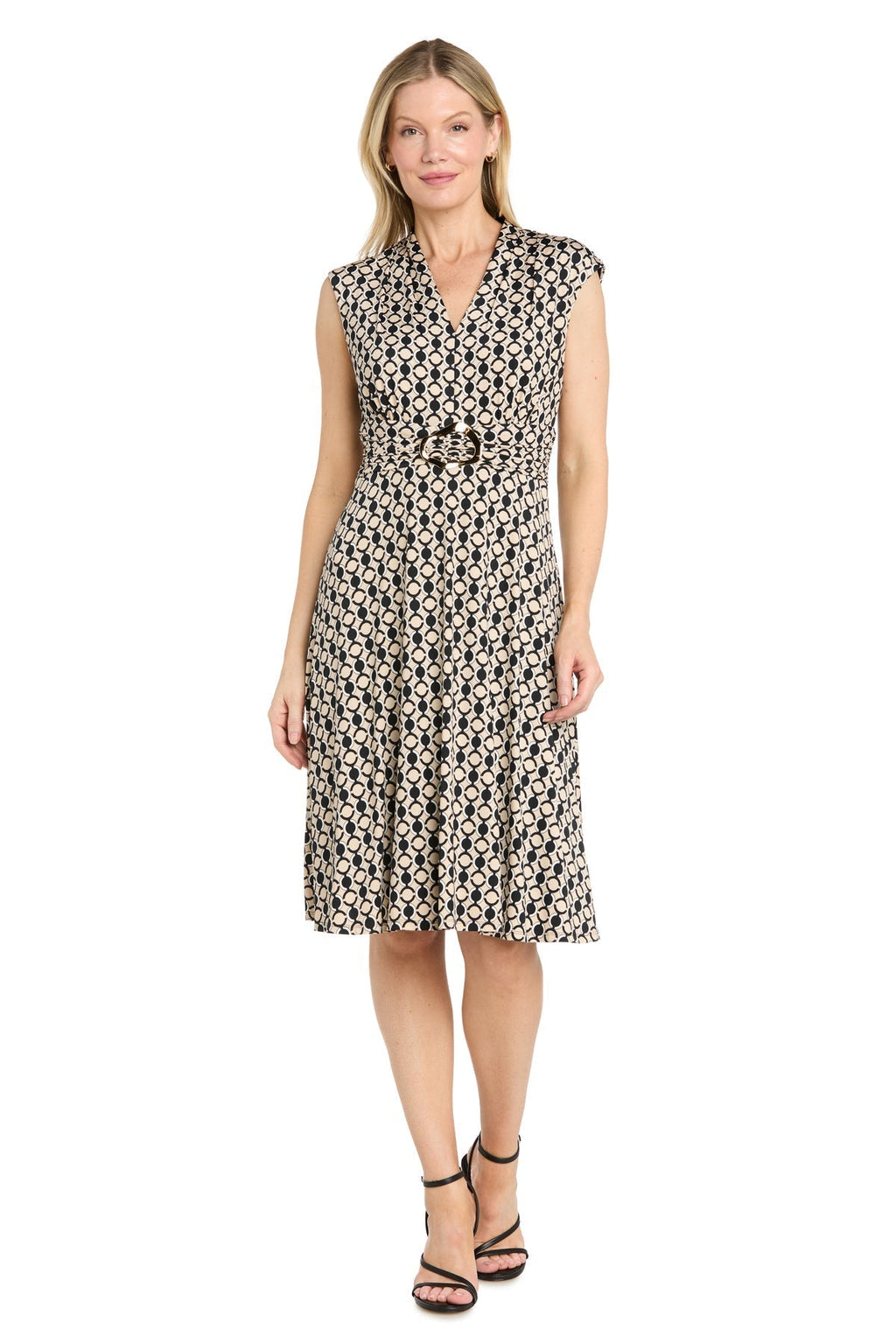 Printed V-Neck Jersey Dress with Hardware