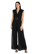 Funnel Neck Jumpsuit with Buckle - Black