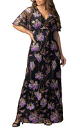 Embroidered Elegance Evening Gown Purple Peonies
