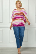 Scoop Neck Cutout Trim Poncho Top in Tan/Purple/Brown - Plus