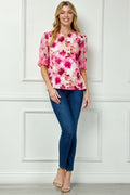 Ruffle Sleeve Chain Trim Cutout Neck Blouse in Pink