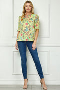 Ruffle Sleeve Chain Trim Cutout Neck Blouse in Yellow