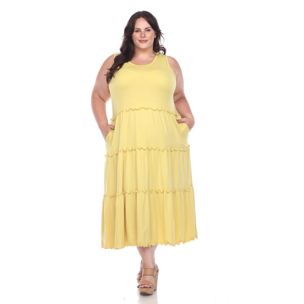 Scoop Neck Tiered Midi Dress - Plus