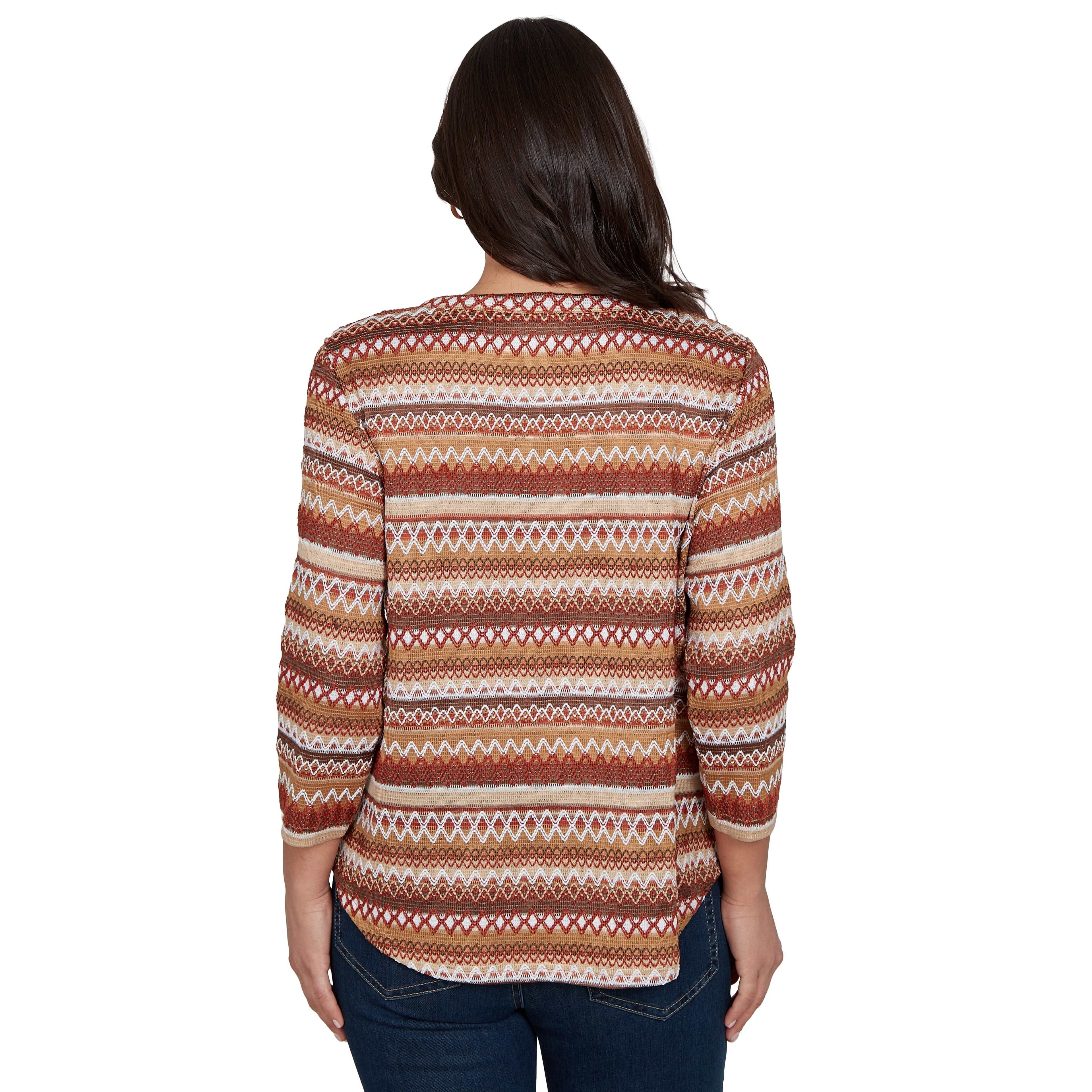 Alfred Dunner Textured Stripe Knit Top with Necklace - Tan