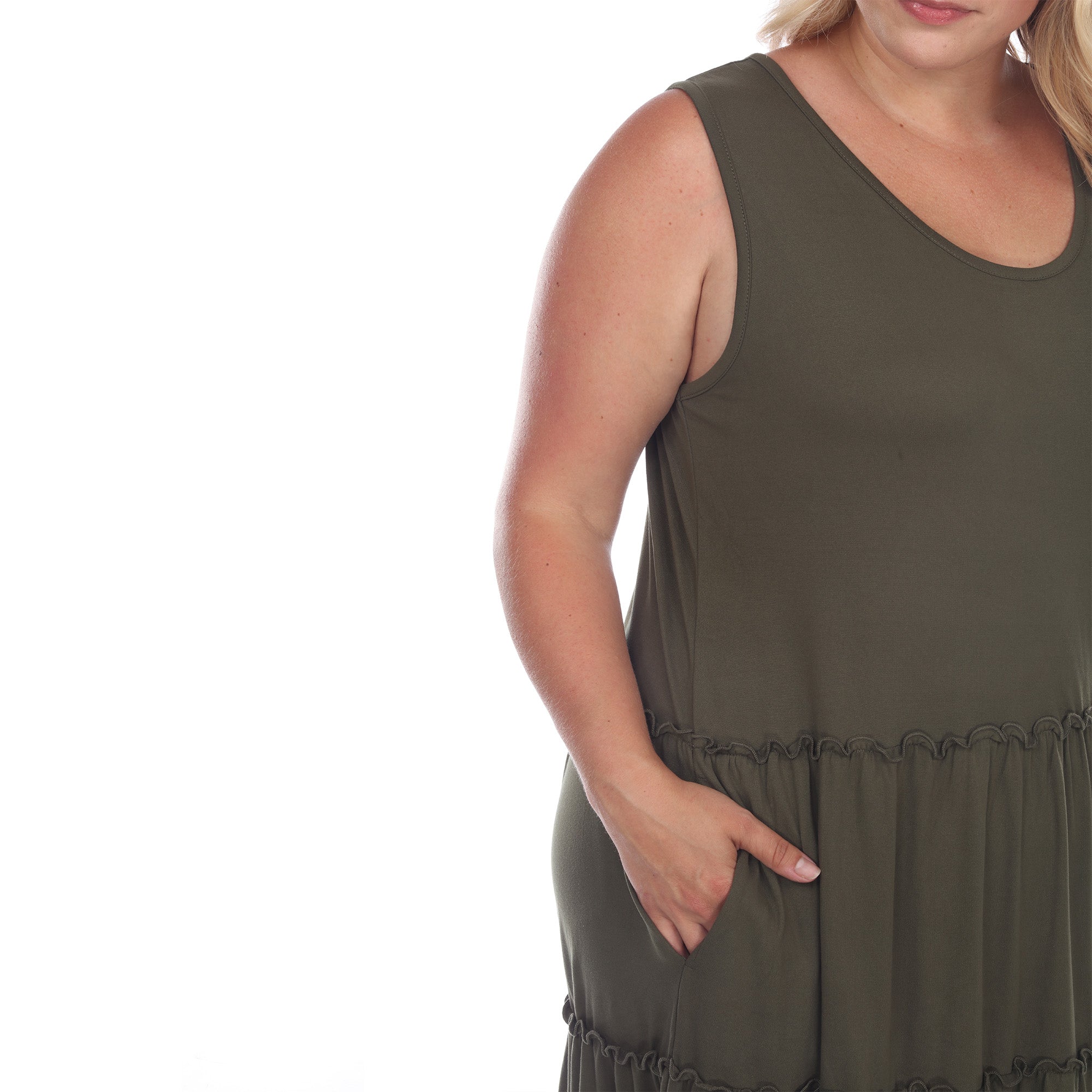 Scoop Neck Tiered Midi Dress - Plus