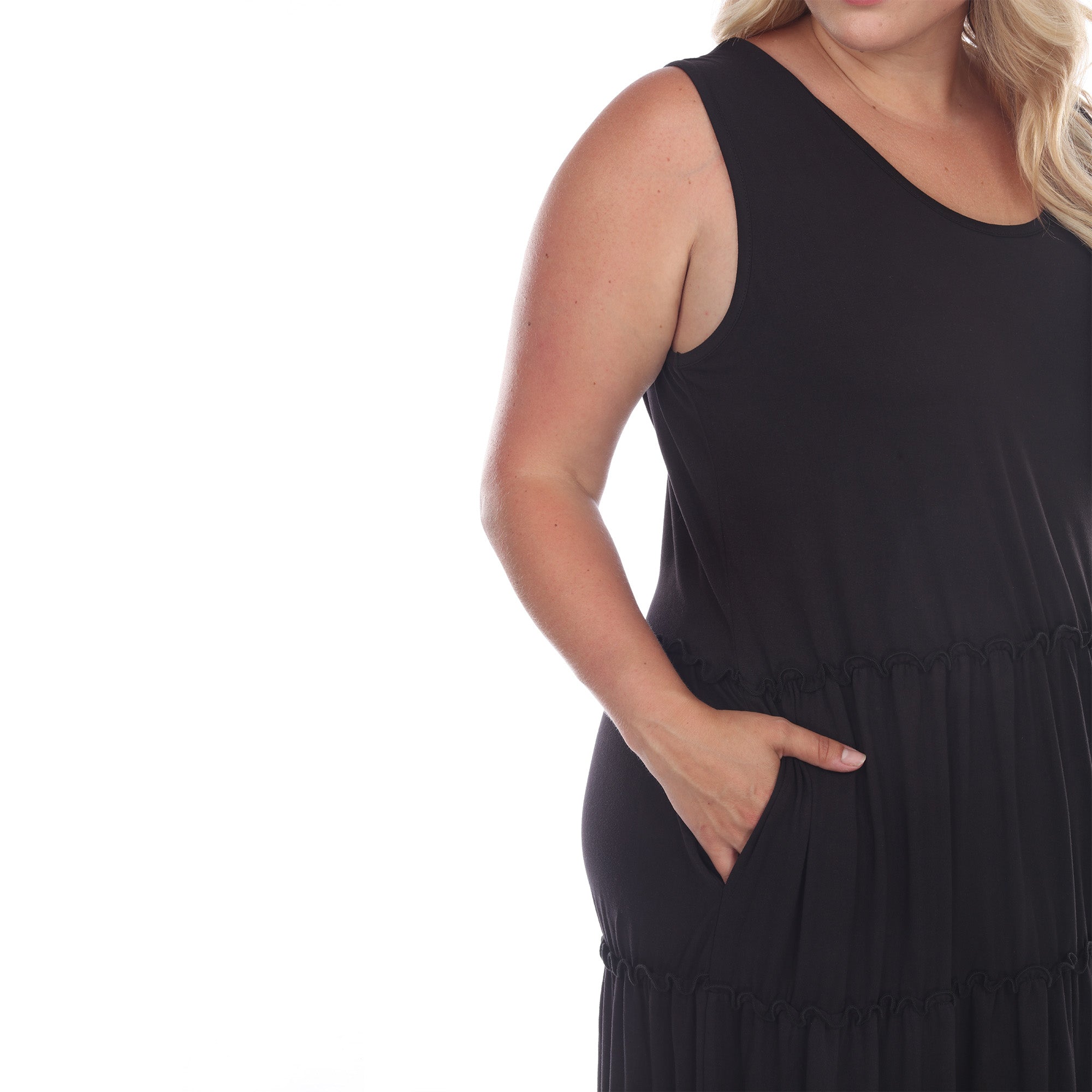 Scoop Neck Tiered Midi Dress - Plus