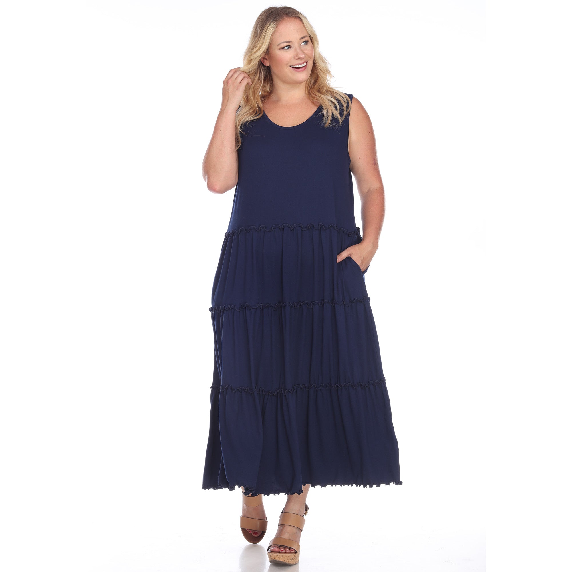 Scoop Neck Tiered Midi Dress - Plus