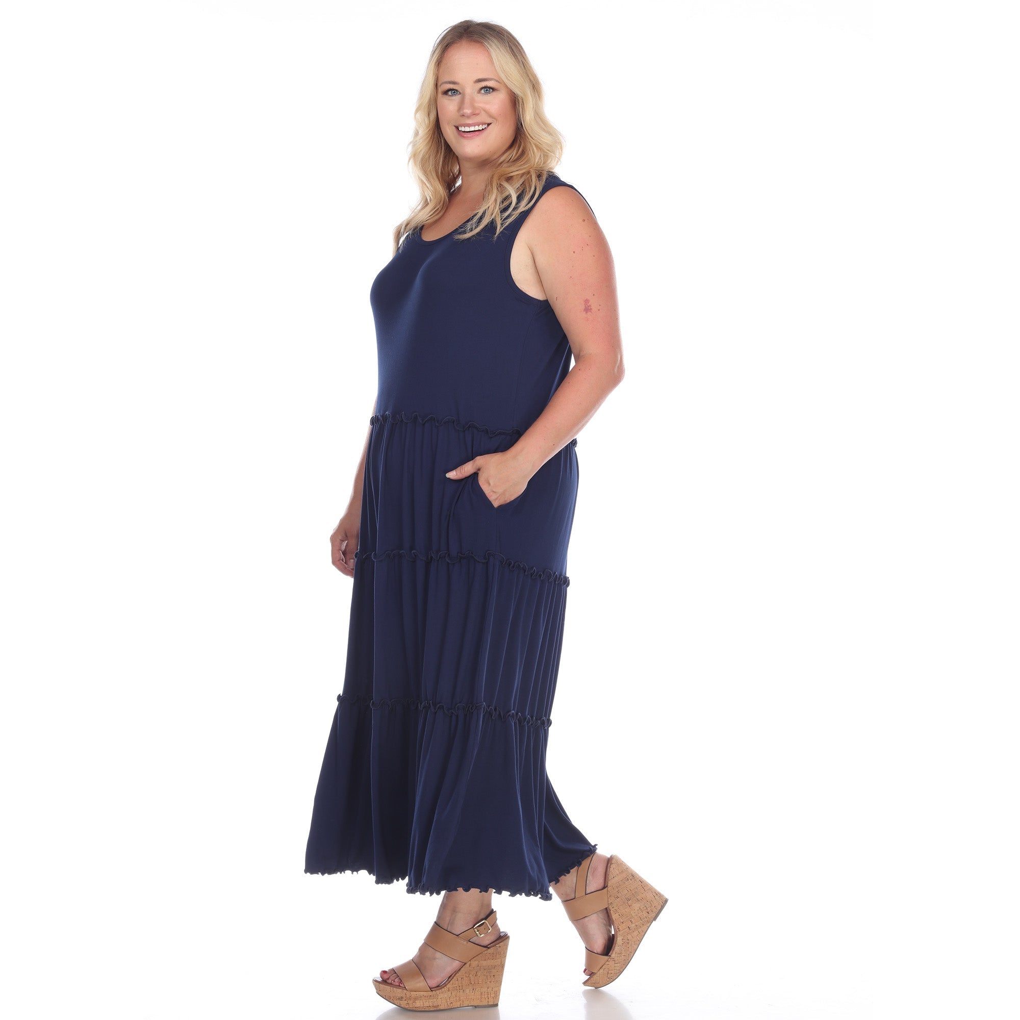 Scoop Neck Tiered Midi Dress - Plus