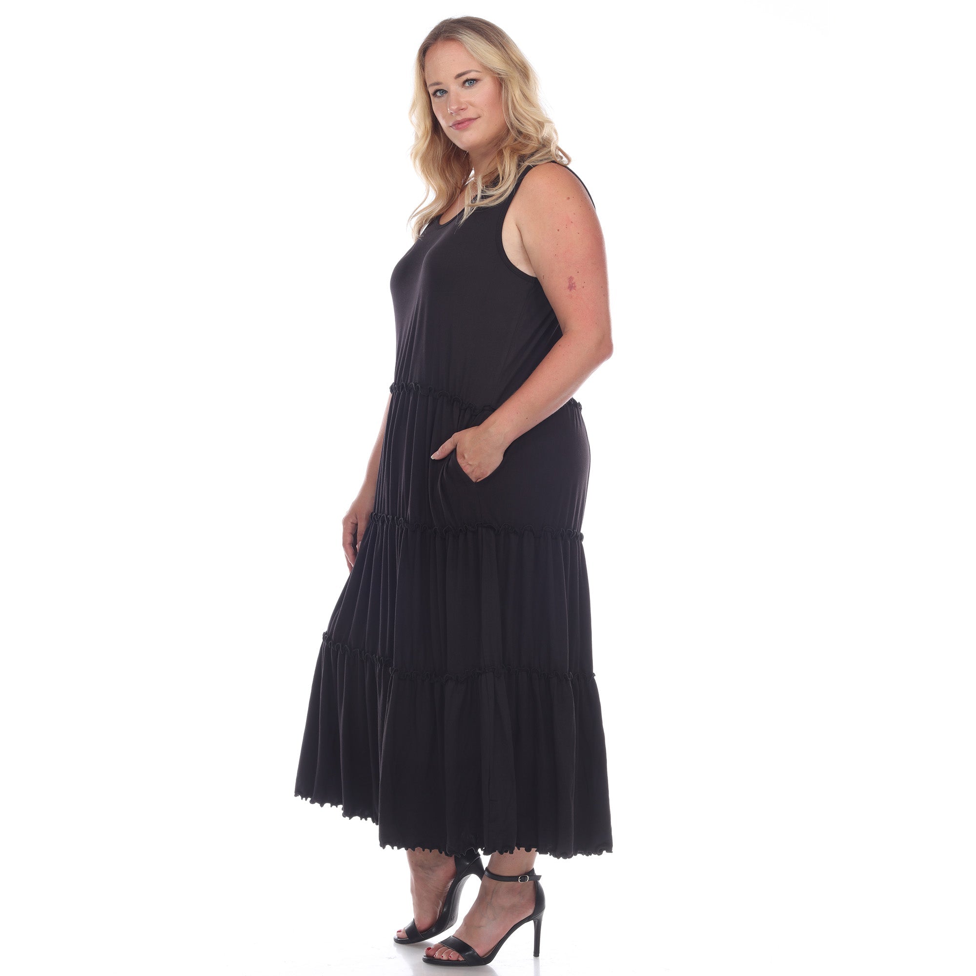 Scoop Neck Tiered Midi Dress - Plus