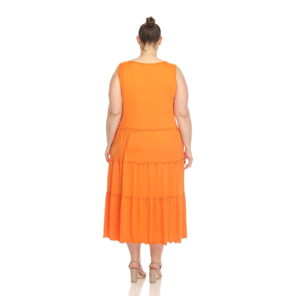 Scoop Neck Tiered Midi Dress - Plus