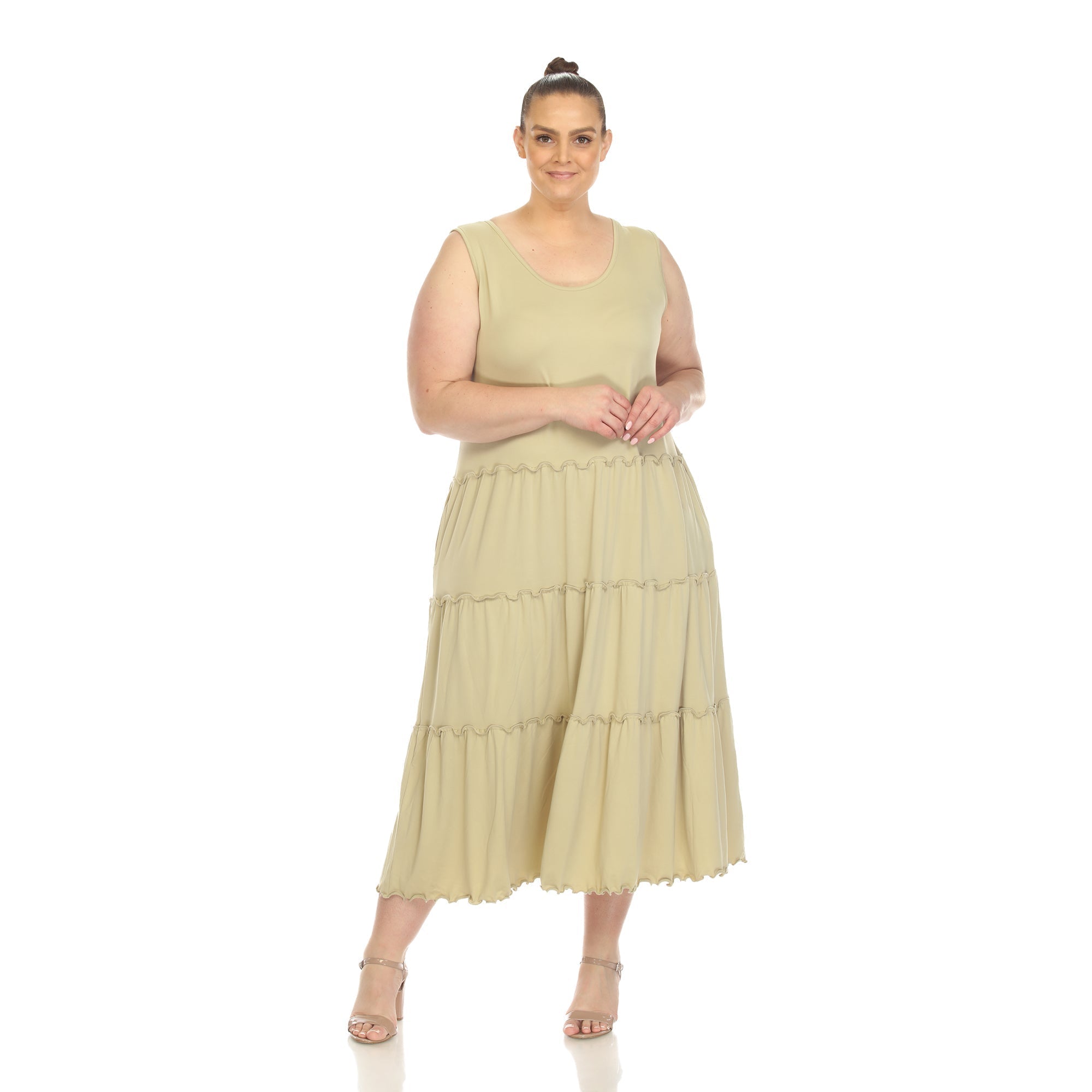 Scoop Neck Tiered Midi Dress - Plus
