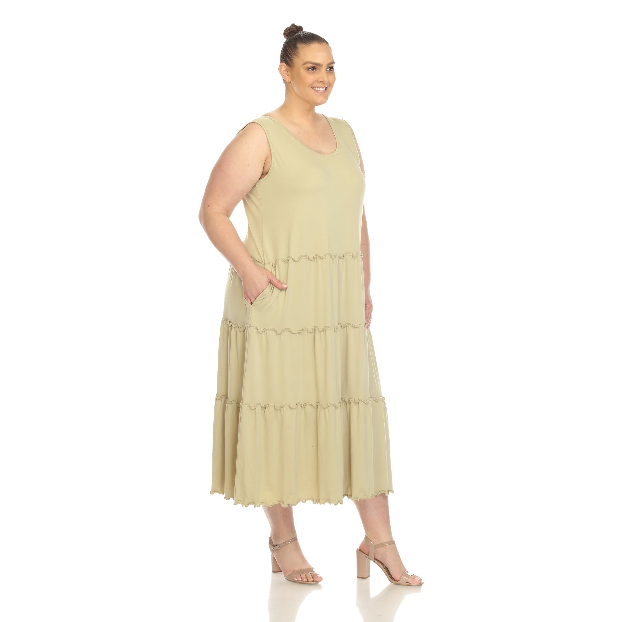 Scoop Neck Tiered Midi Dress - Plus